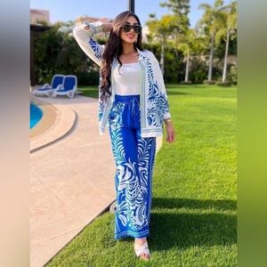 Zara Blue & White Printed Two-Piece Set